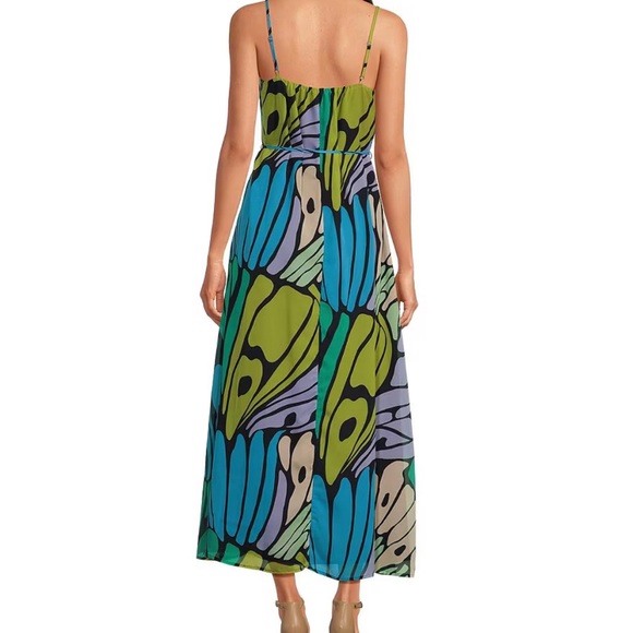 NWT - Sam Edelman Butterfly Trapeze Maxi Dress - Turquoise Multi - Size M - Picture 2 of 9